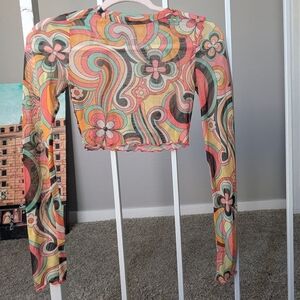 Colorful Long Sleeve Crop Top